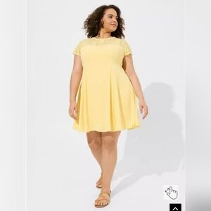 Yellow Mini Washable Gauze Lace Yoke Trapeze Dress